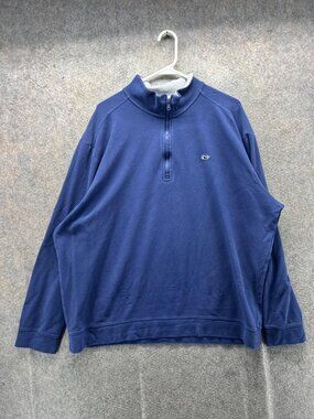 Vineyard Vines Sweatshirt Mens 2XL Blue 1/4 Zip Fleece Pullover Whale Logo